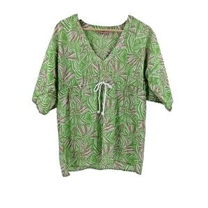 Lilly Pulitzer Women’s Tunic Beach Swim Cover Up Pink Green Cotton 3/4 MEDIUM